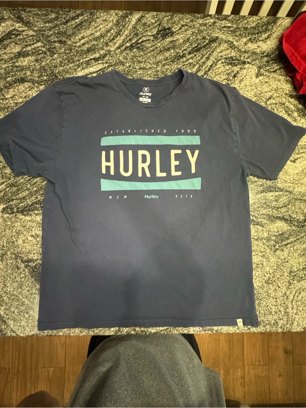 Hurley Navy Short-Sleeve Logo Tee with Teal and Cream Accents